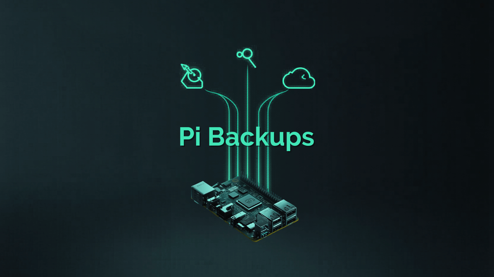 Pi Backups diagram showing Raspberry Pi syncing application data to a remote server via rsync and SSH