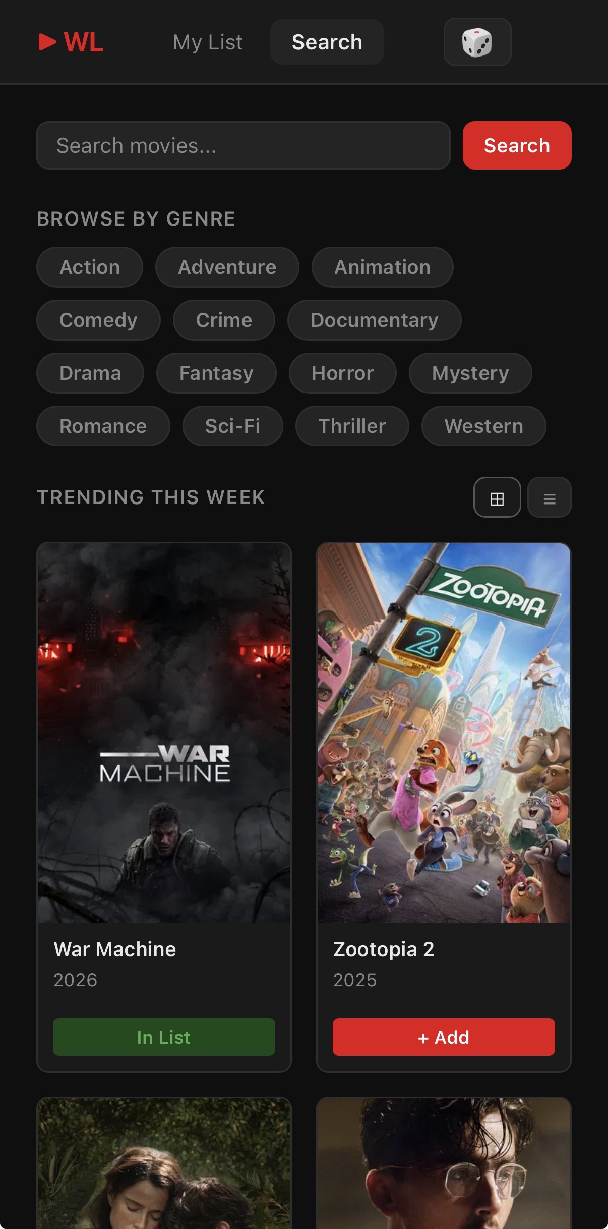 Watch List PWA search results with streaming provider information