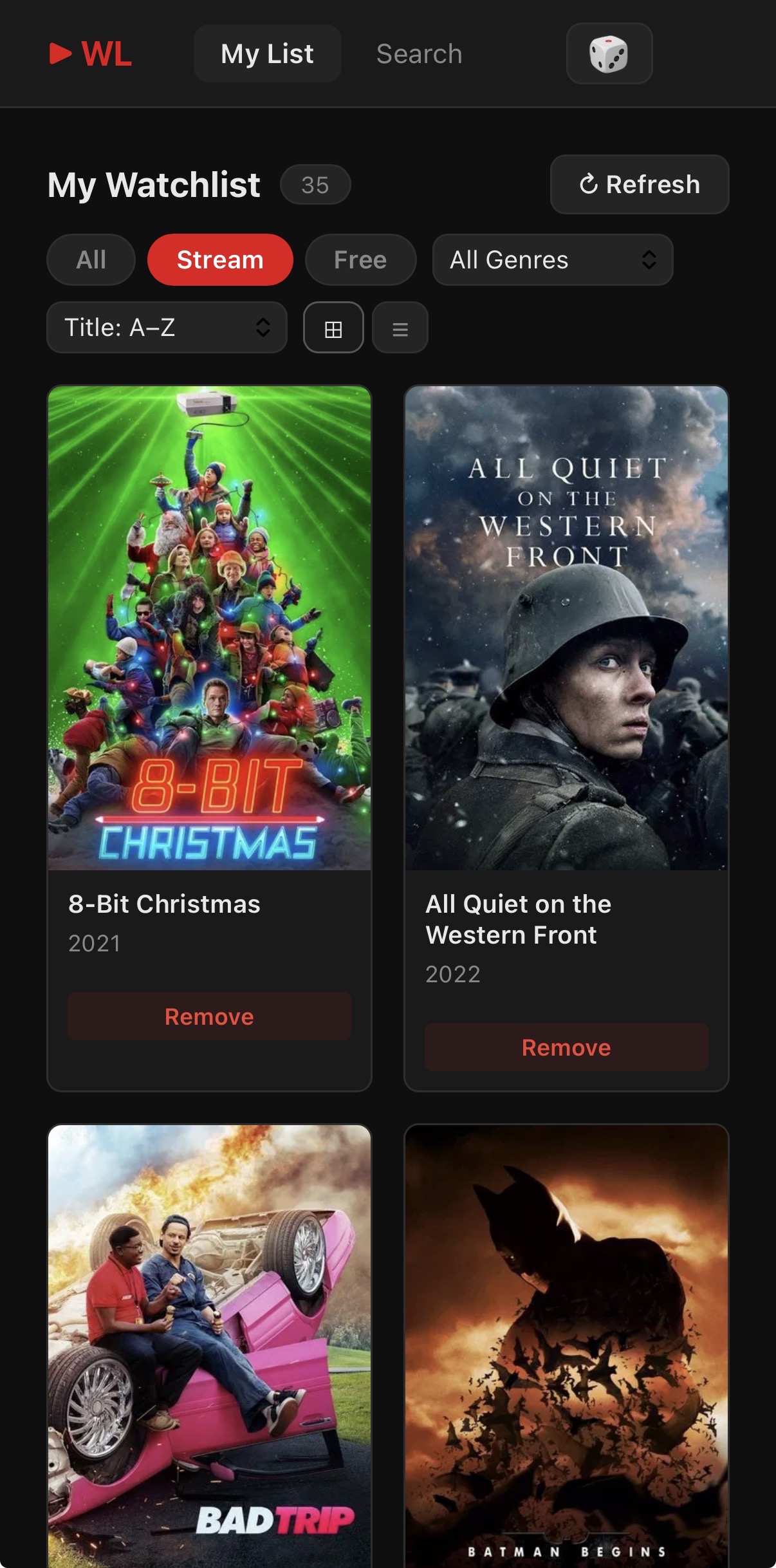 Watch List PWA movie details with add to watchlist button